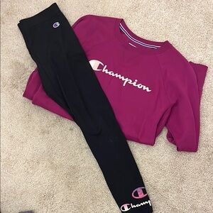 Champion Pink Sweatshirt and Black Leggings Set